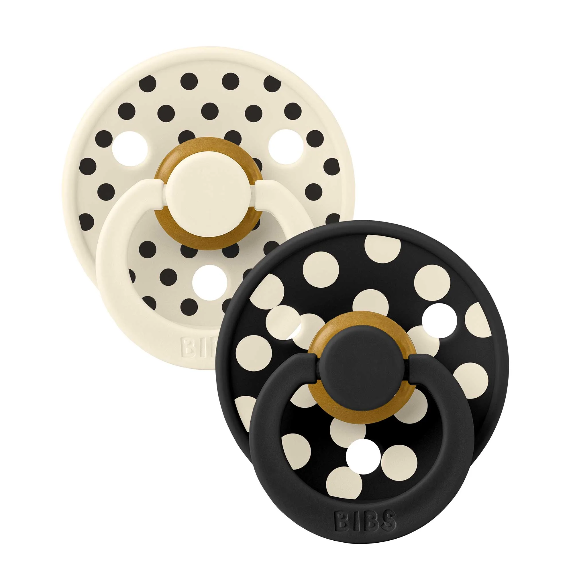 BIBS STUDIO Colour Polka cumlíky z prírodného kaučuku 2ks –  veľkosť 1 Ivory / Black