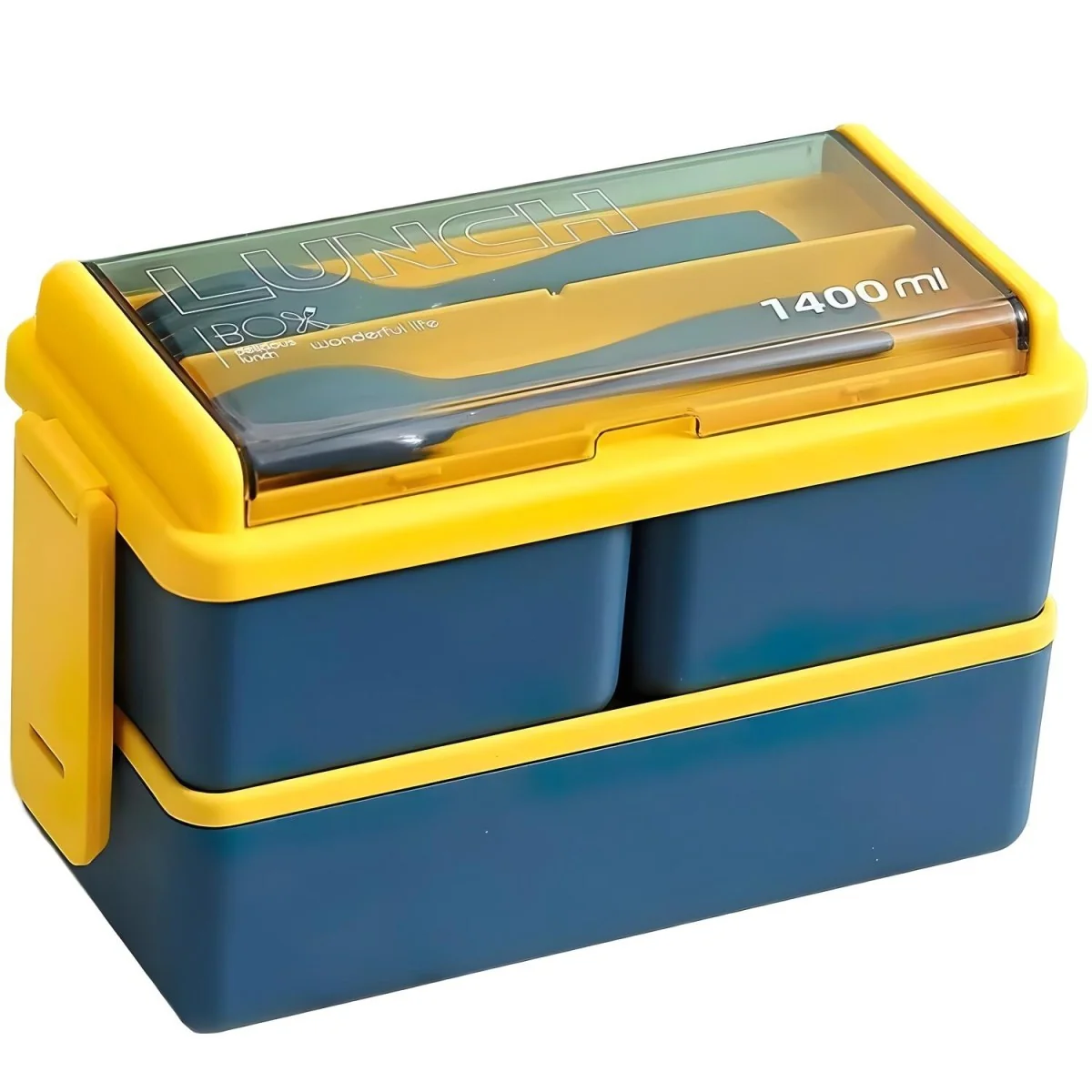 Dvojdielny lunchbox s priehradkami 1400 ml Modrá/Žltá