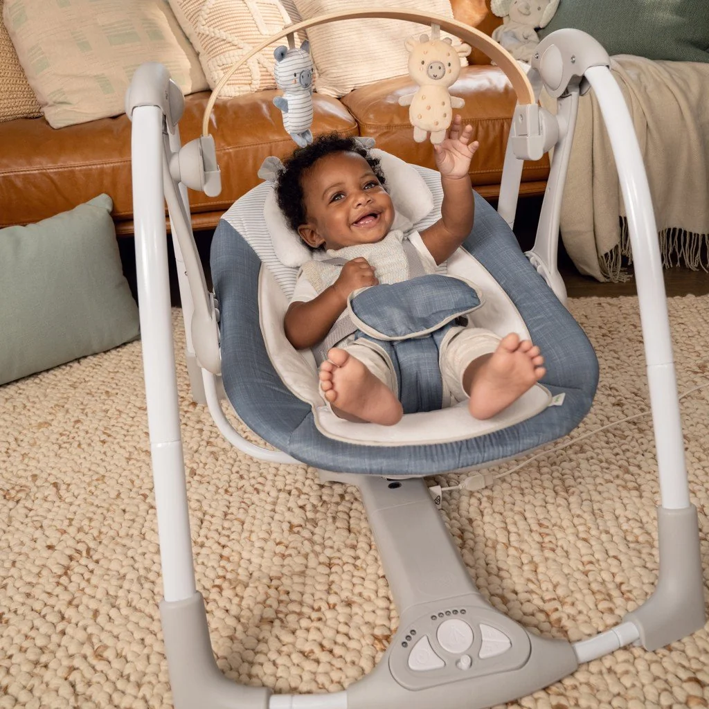 Hojdačka konvertibilná s melódiou Swing 'n Go Chambray 0m+ do 9kg