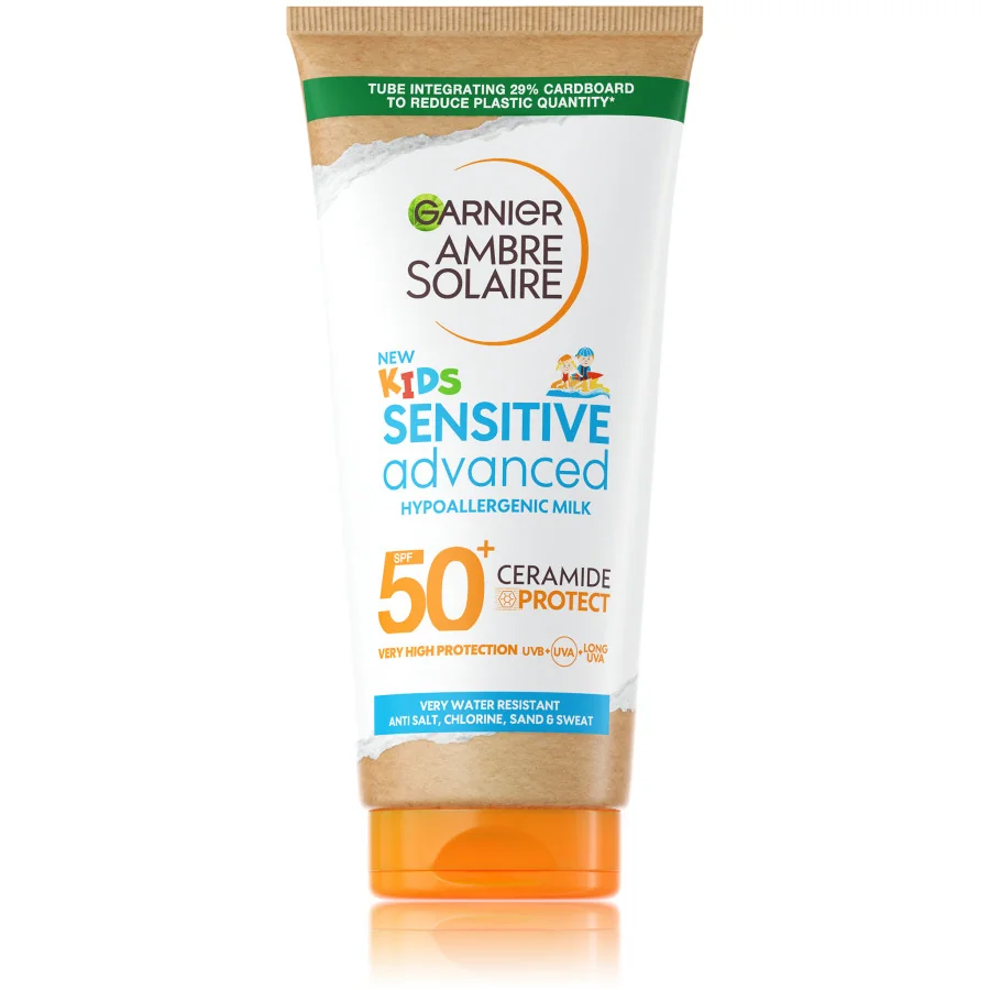 Garnier Ambre Solaire Sensitive Advanced Kids opaľovacie mlieko, veľmi vysoká ochrana na citlivú detskú pokožku, SPF 50+, 175 ml 1×175 ml, opaľovacie mlieko na detskú pokožku