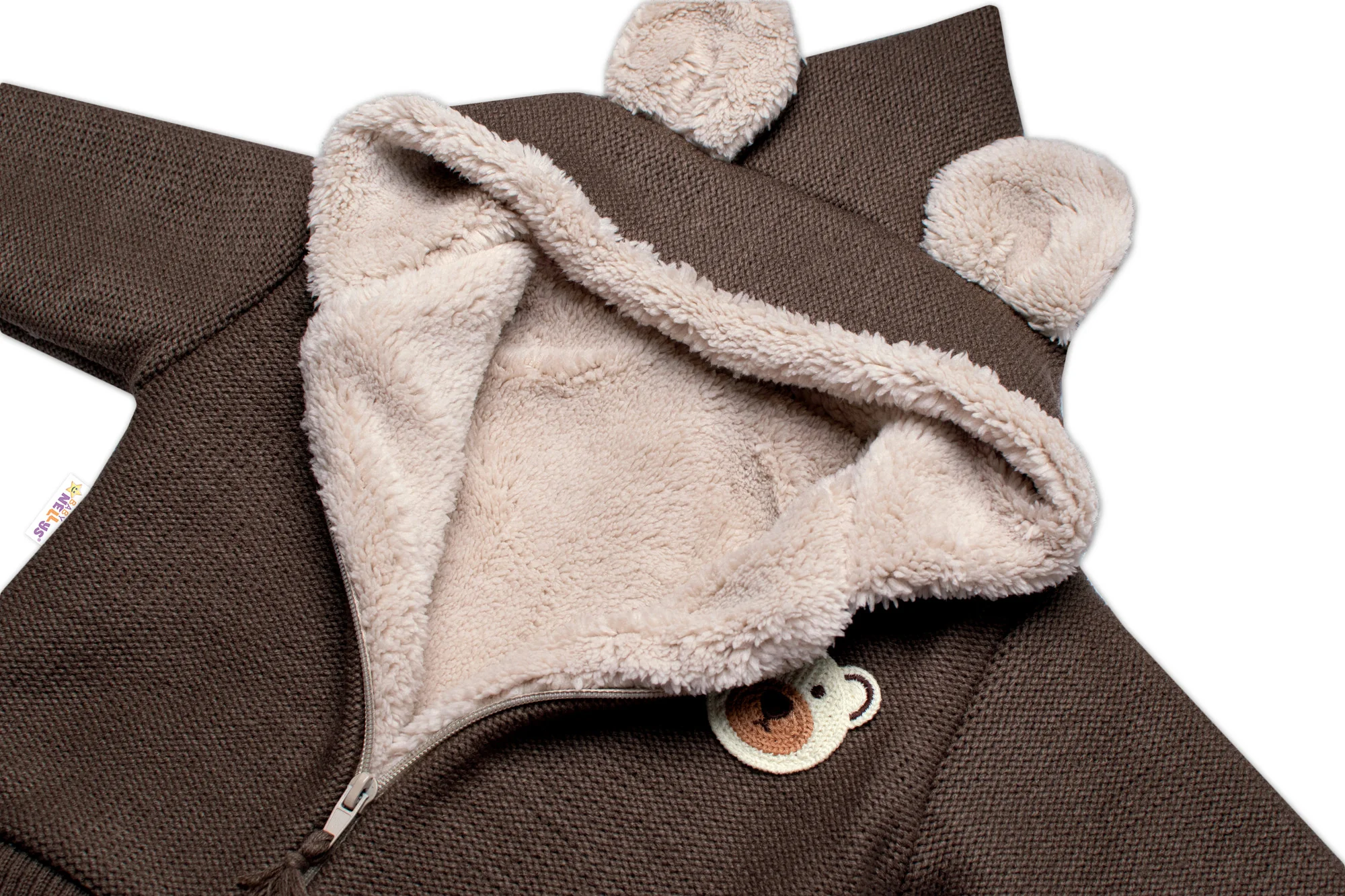Oteplená pletená bundička Teddy Bear, Baby Nellys, dvojvrstvová, hnedá, veľ. 80/86