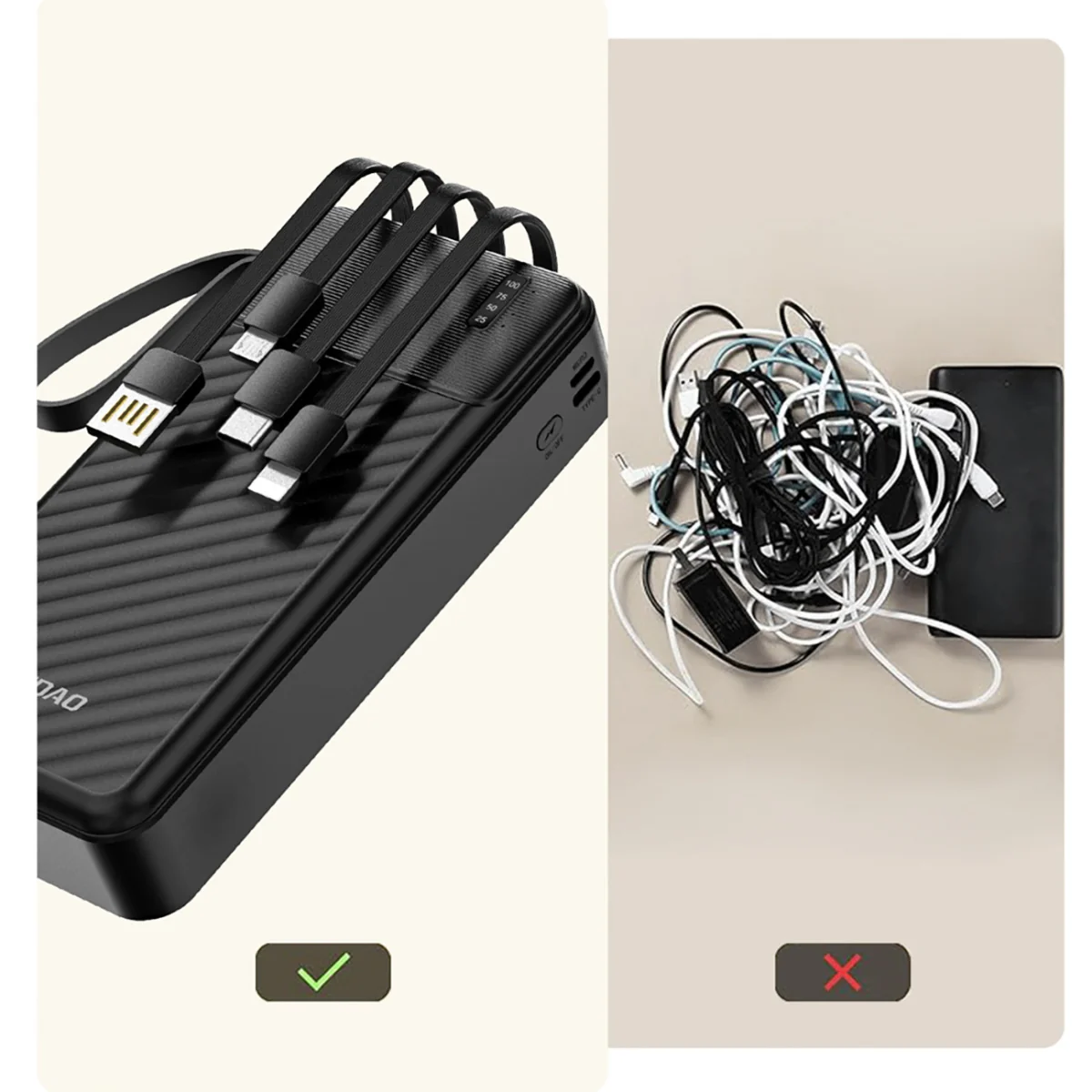 Dudao K11 Pro Power Bank 20000mAh + kábel USB / USB-C / Lightning / Micro USB 10W, čierny cro USB 10W, čierny