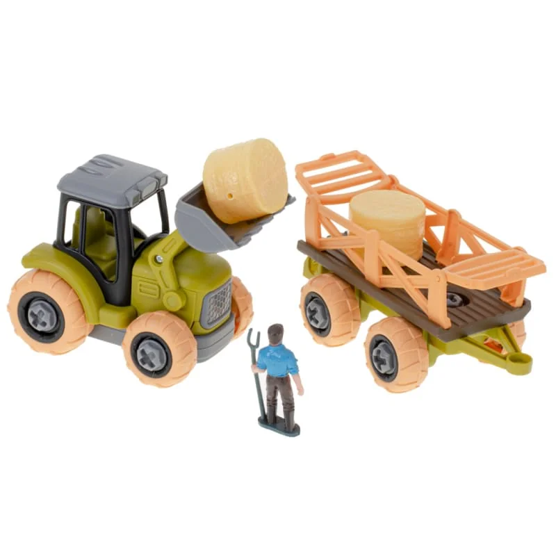 Farmársky traktor s prívesom a ohradou – skrutkovací set