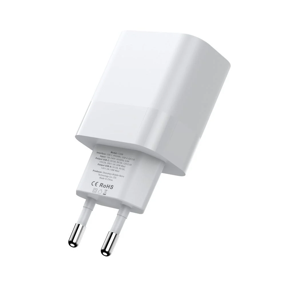Tech-Protect C20W sieťová nabíjačka 2x USB-C 20W PD, biela