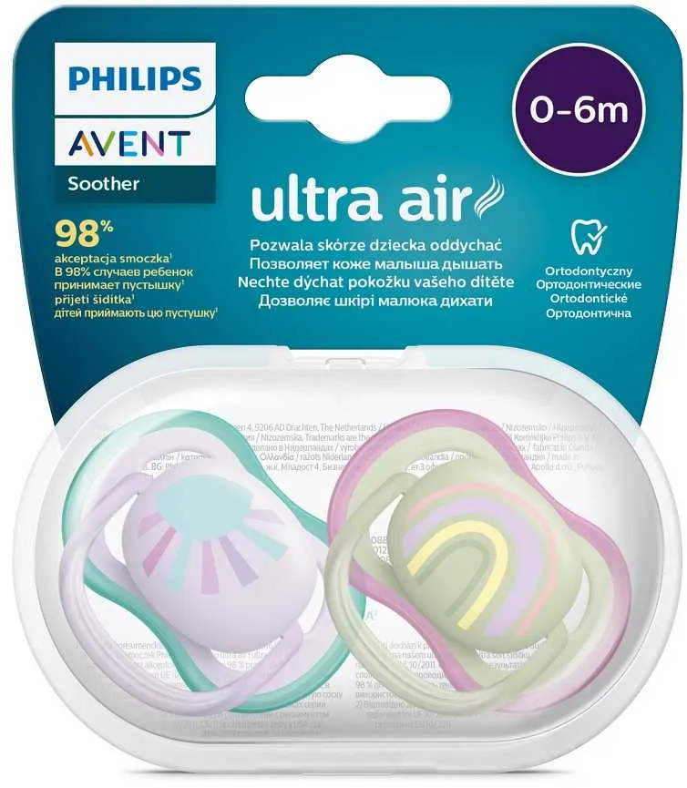 Philips AVENT Cumlík Ultra air obrázok 0-6m dievča (dúha) 2ks 1×2 ks, cumlík