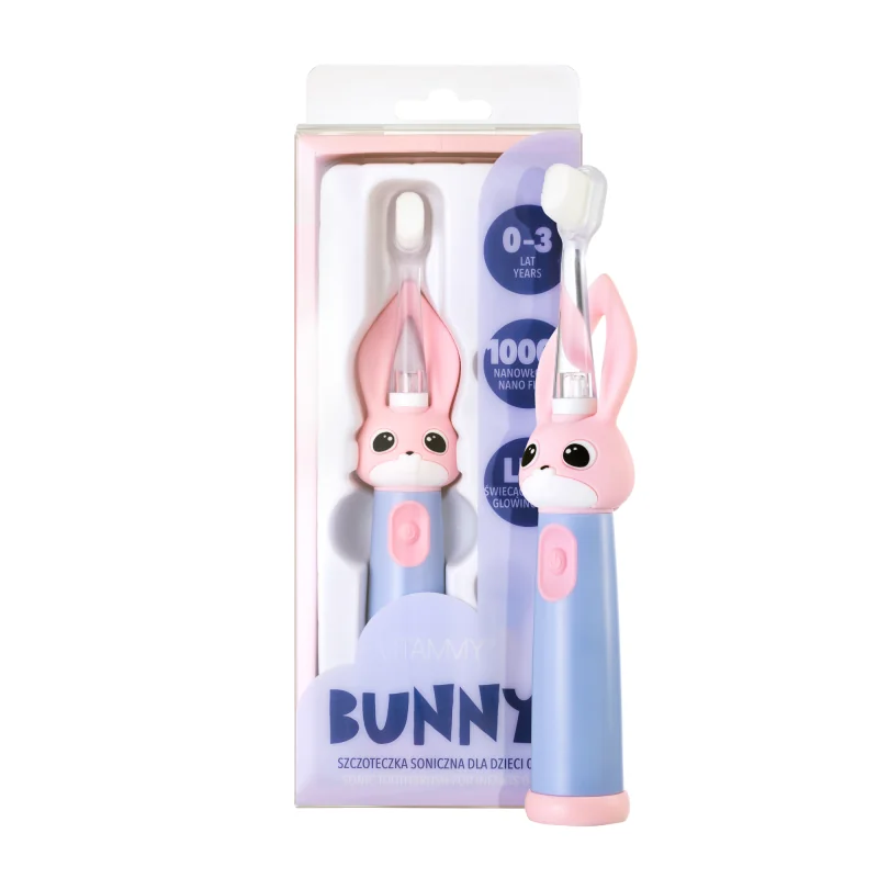 VITAMMY Bunny sonická zubná kefka pre deti s LED, 0–3 roky, ružová