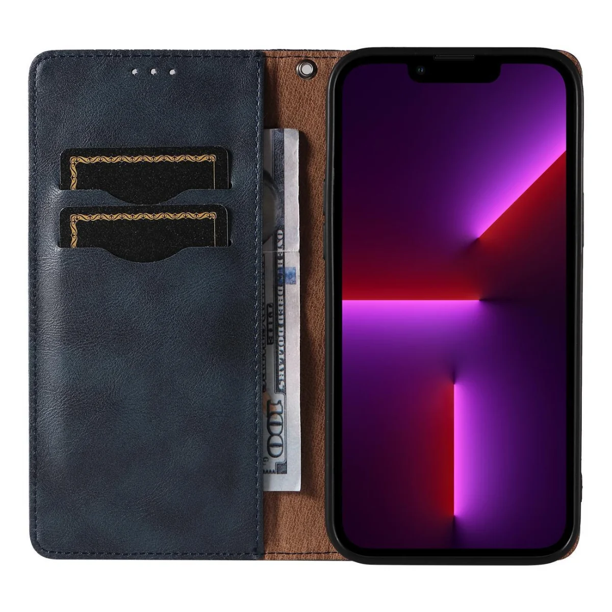 MG Magnet Strap knižkové kožené puzdro na iPhone 13 Pro, modré