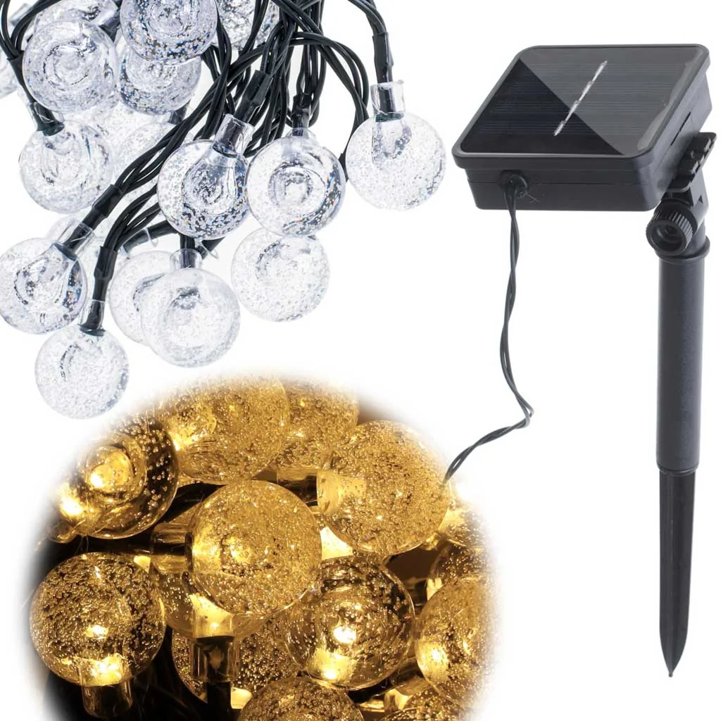 Vianočné dekorácie ozdoby osvetlenie, Solárne záhradné osvetlenie gule 7 m, 50 LED teplá biela