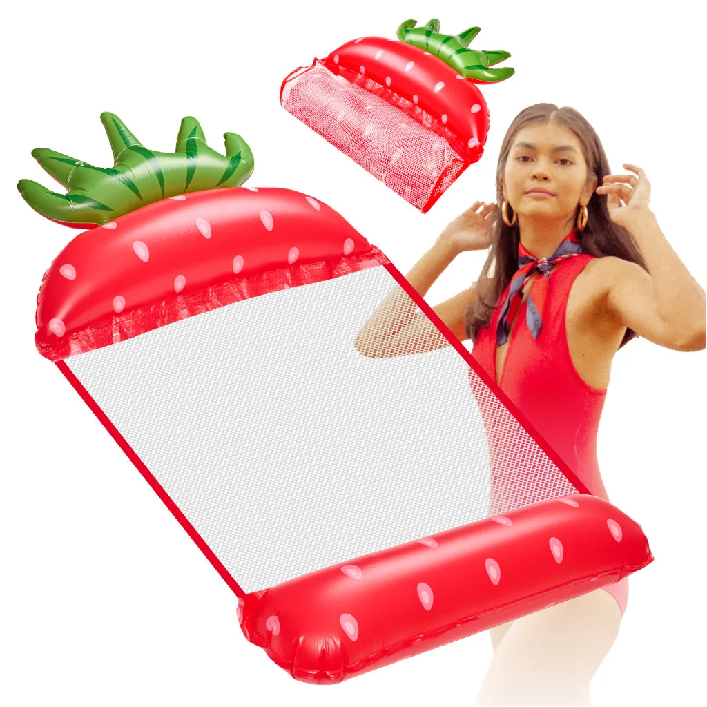 Nafukovací vodný hamak/matrac Jahoda 2v1 s PVC sieťkou, 140×70 cm, max. 70 kg 