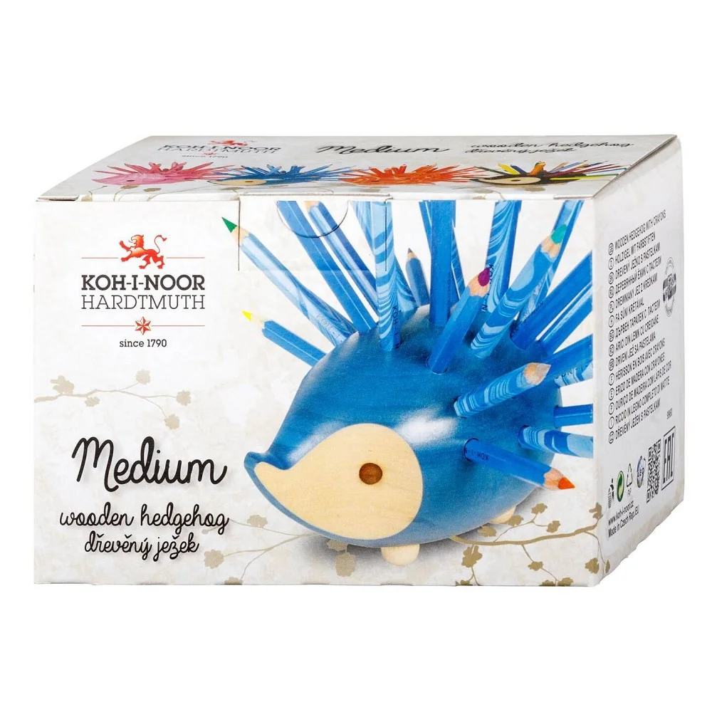 Drevený ježko s pastelkami MAGIC, modrý, malý, 24 ks Drevený, modrý