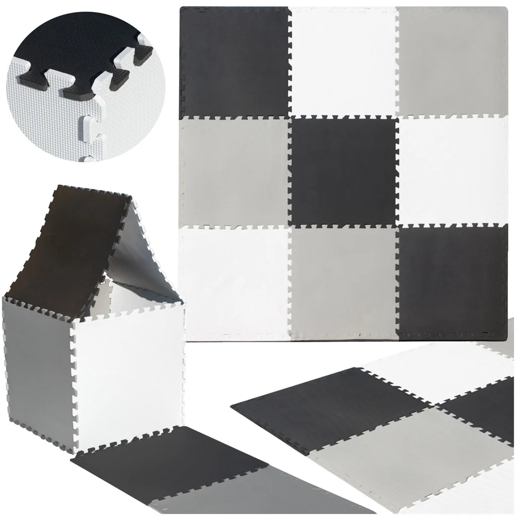 Penová hracia podložka puzzle 180×180 cm sivá – bezpečná podložka pre deti