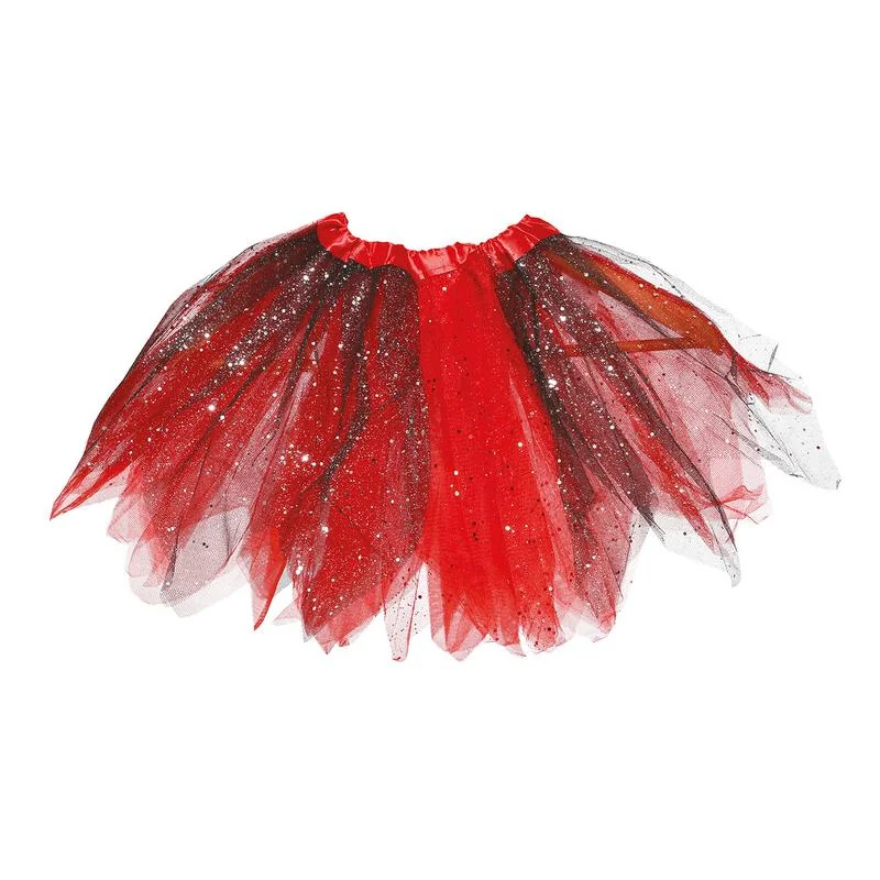 Guirca Detská tutu sukňa červeno-čierna s trblietkami 30cm