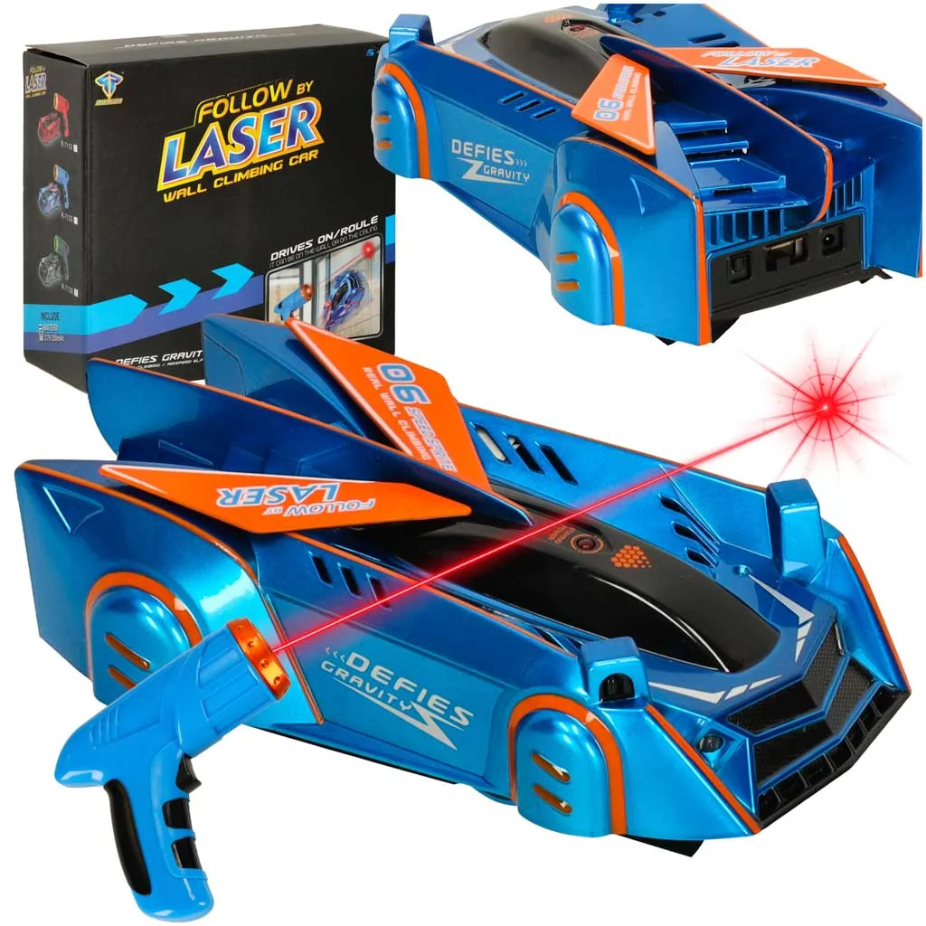 RC auto Laser Car – jazdí po stene a strope, modré | Laserové ovládanie, LED efekty
