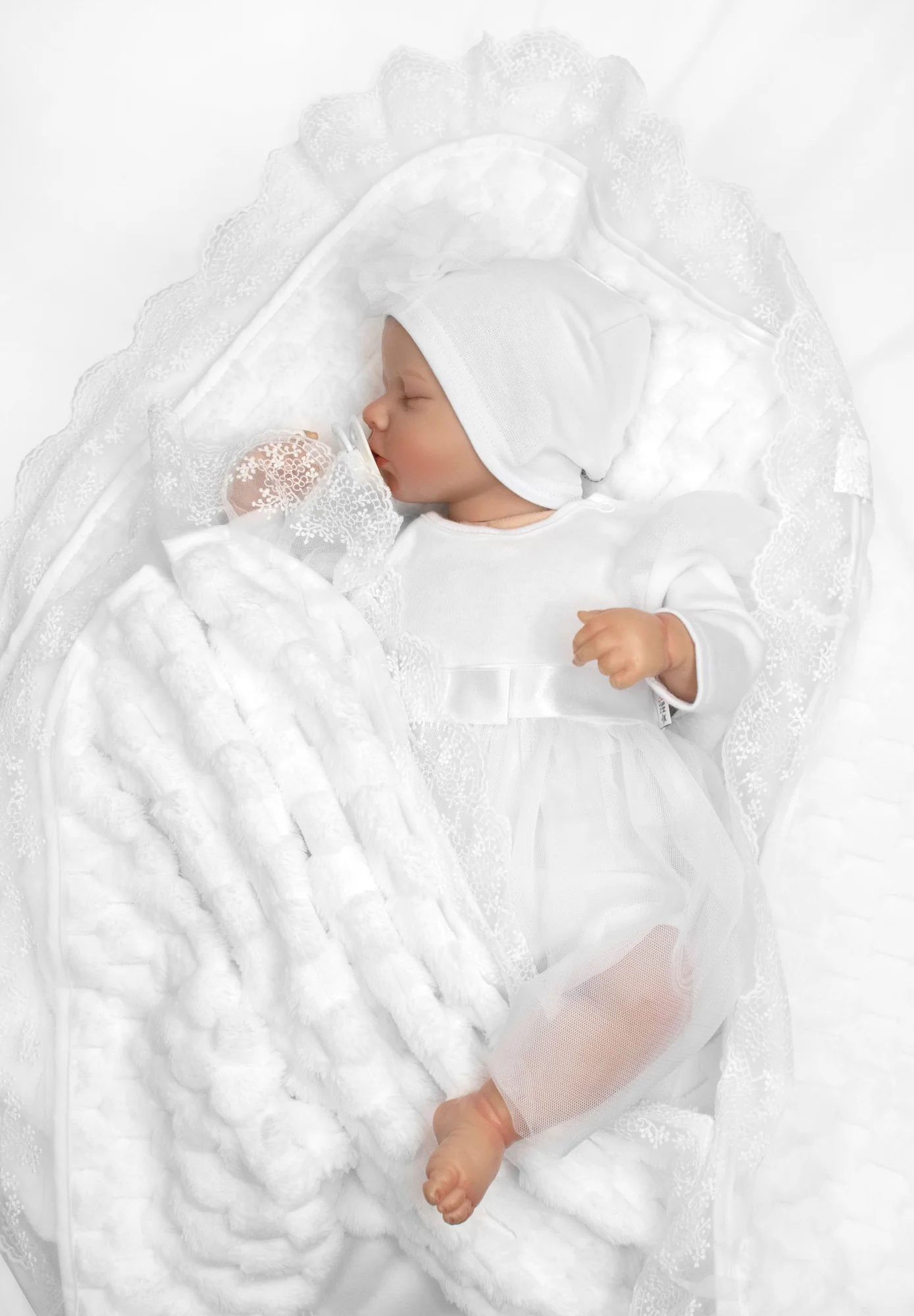 Detská luxusná deka s čipkou Angel, 90x80 cm, biela