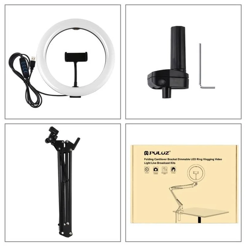 PULUZ Selfie Ring kruhové LED svetlo 10'' + držiak na stôl, čierne