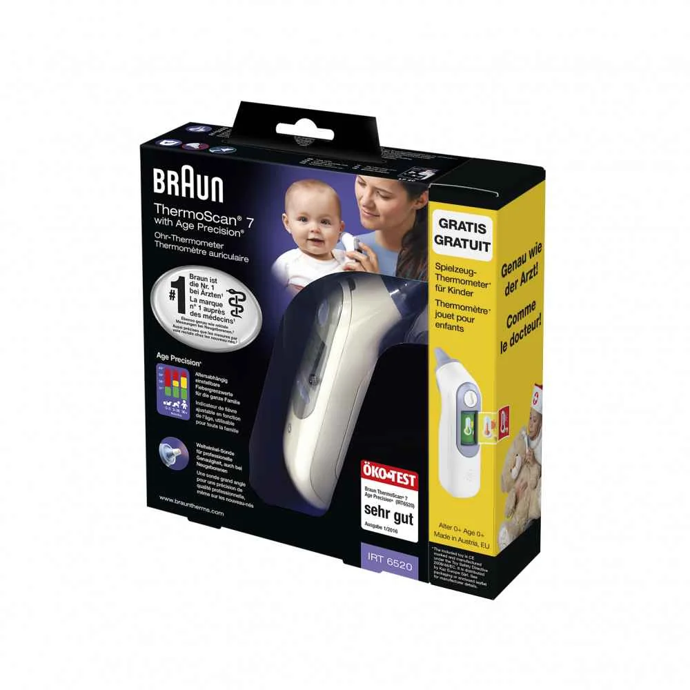 Braun Thermoscan 7 Irt6520 Ušný Teplomer "Age Precision" S Hračkou Irt6520noeegp1, Biely 1×1 ks, ušný teplomer s hračkou v balení