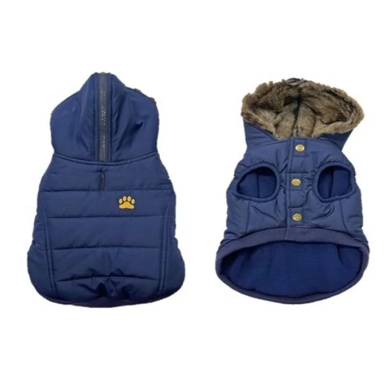 DUVO+ zimná bunda s kapucňou pre psov XS 30cm modrá