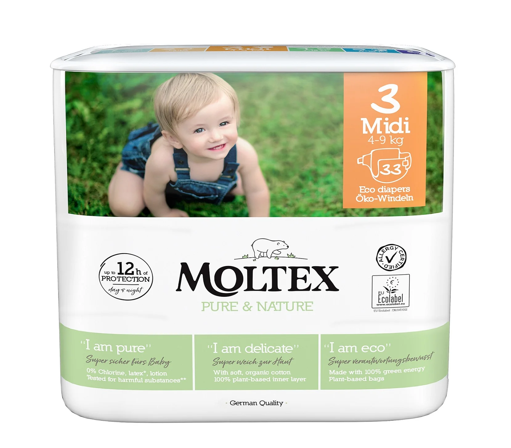Moltex Pure & Nature Plienky Midi 4-9 kg 1×33 ks, EKO plienky