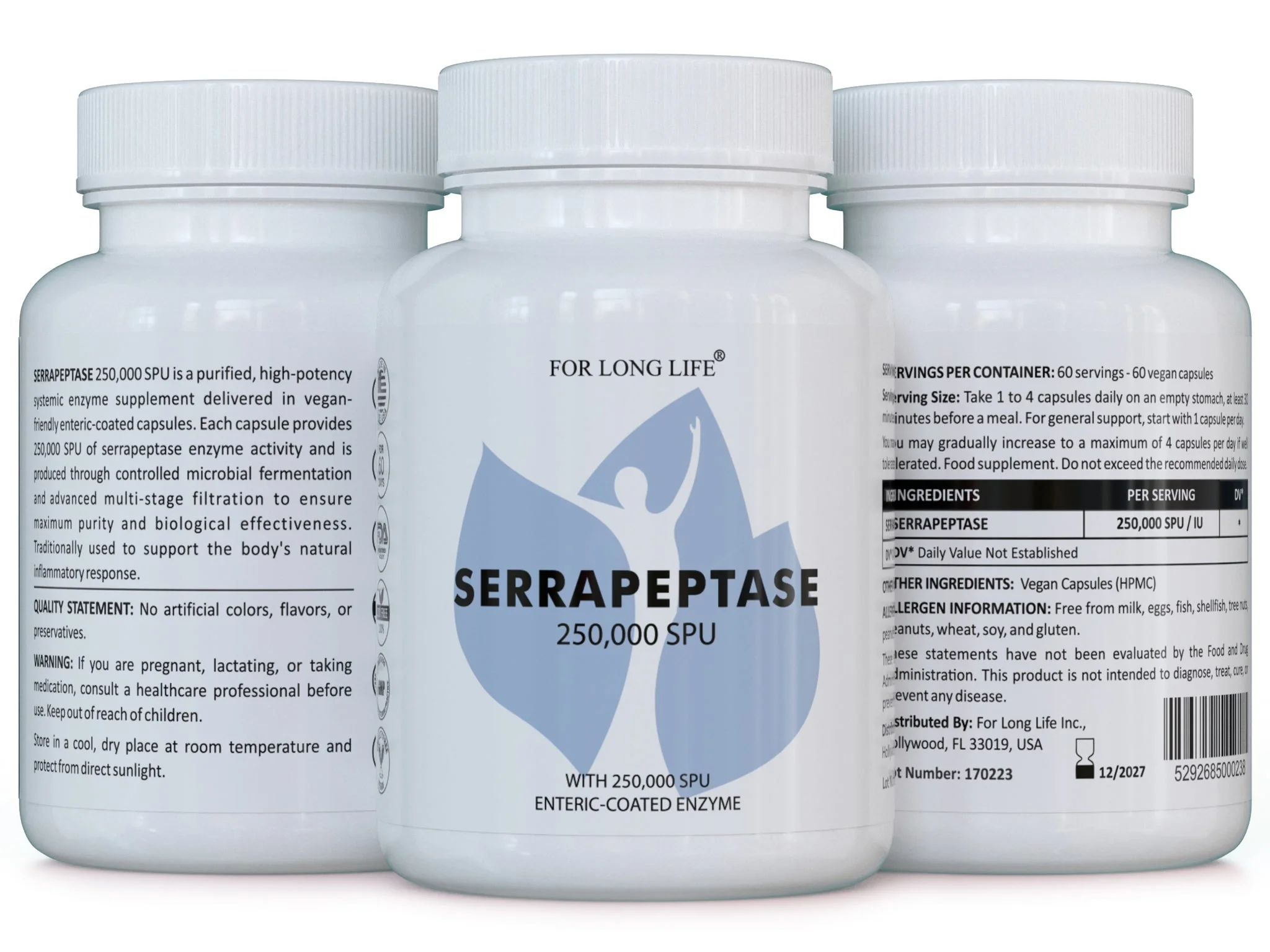 For Long Life SERRAPEPTASE 250 000 SPU na kapsulu, enterosolventné kapsuly Enzýmový doplnok s aktivitou 250 000 SPU