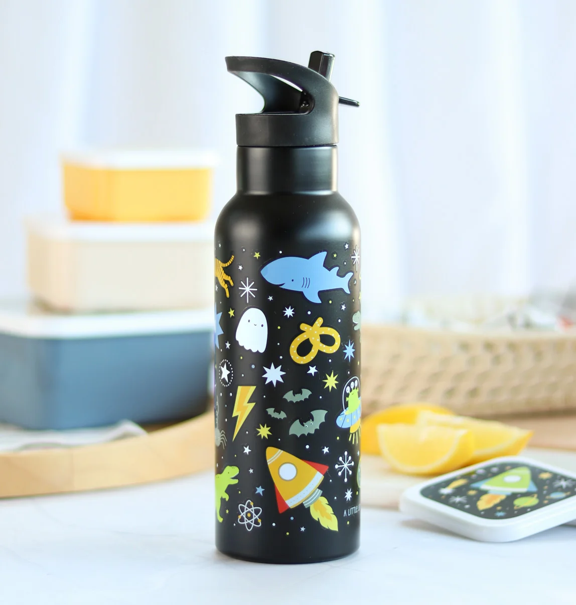 A Little Lovely Company - antikorová fľaša na pitie, 500 ml - vesmír