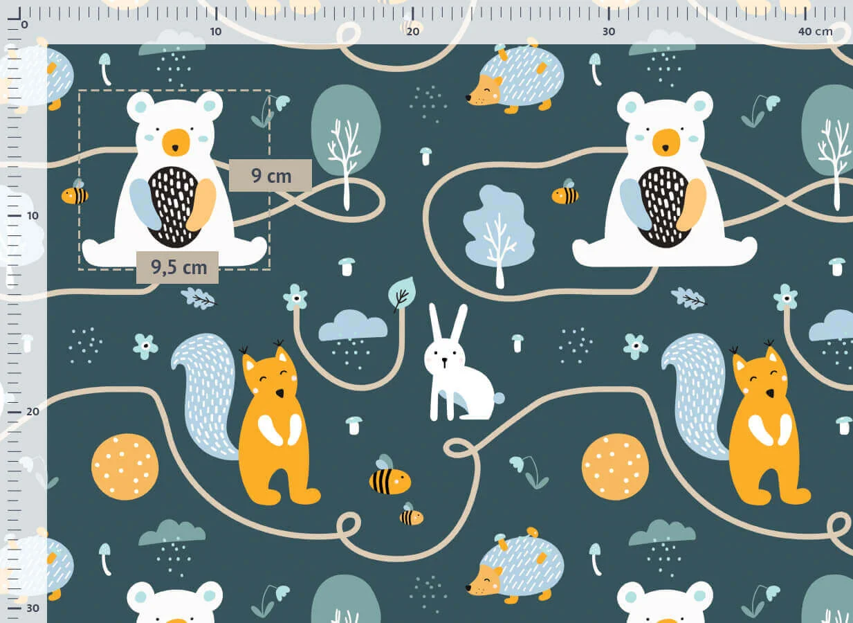 Baby Nellys Rukávnik ku kočíka PREMIUM, Forest Animals, zeleno/modrý