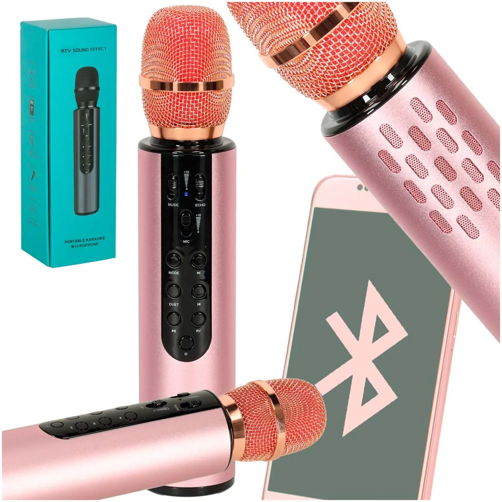 Bezdrôtový karaoke mikrofón detský, Bluetooth, 5 W, ružový