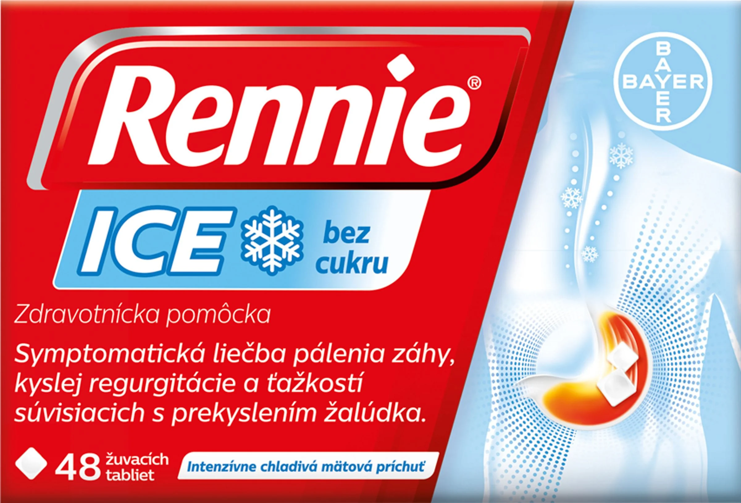 Rennie ICE bez cukru, žuvacie tablety 1×48 tbl, žuvacie tablety