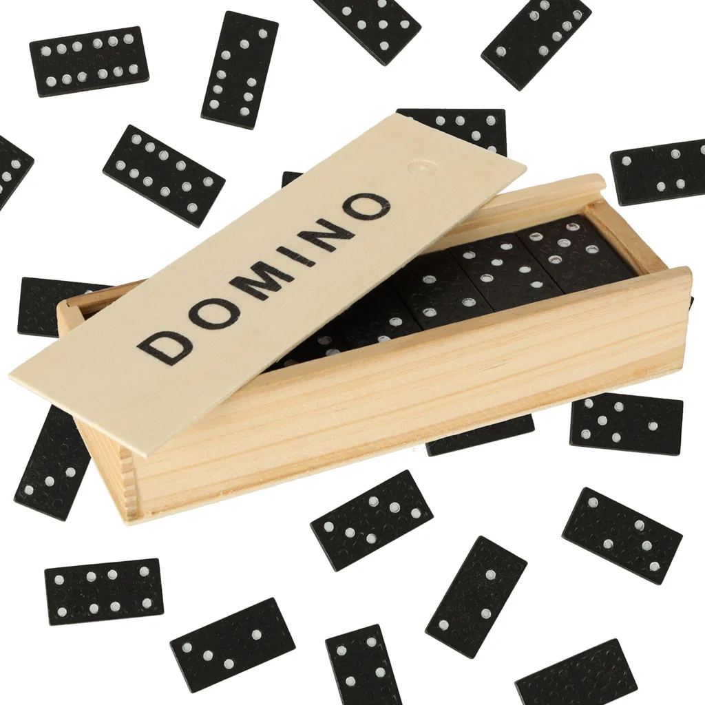 Spoločenská hra pre deti Drevené domino, s puzdrom