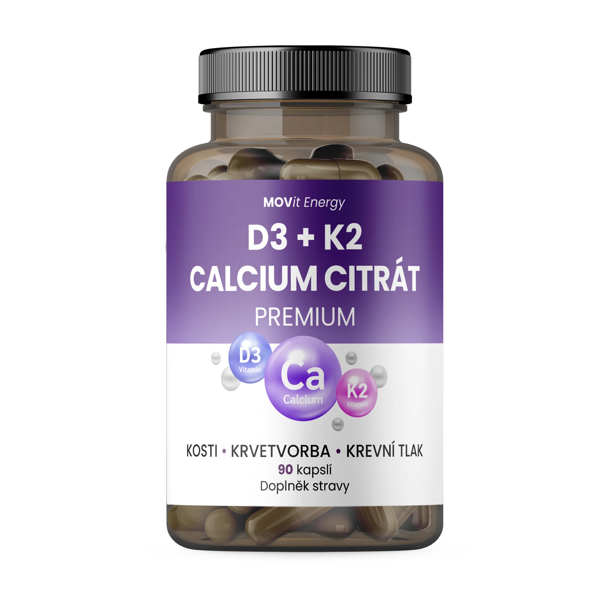 MOVit Vit. D3 1000 IU + K2 75 mcg + Calcium Citrát 90 cps