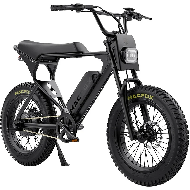 Macfox X1S elektrický bicykel Moped-Style, Fat Bike kolesá, vysoký dojazd, čierna