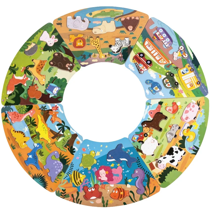 Drevené puzzle Kruh prepojiteľné 6 v 1, 42 dielkov