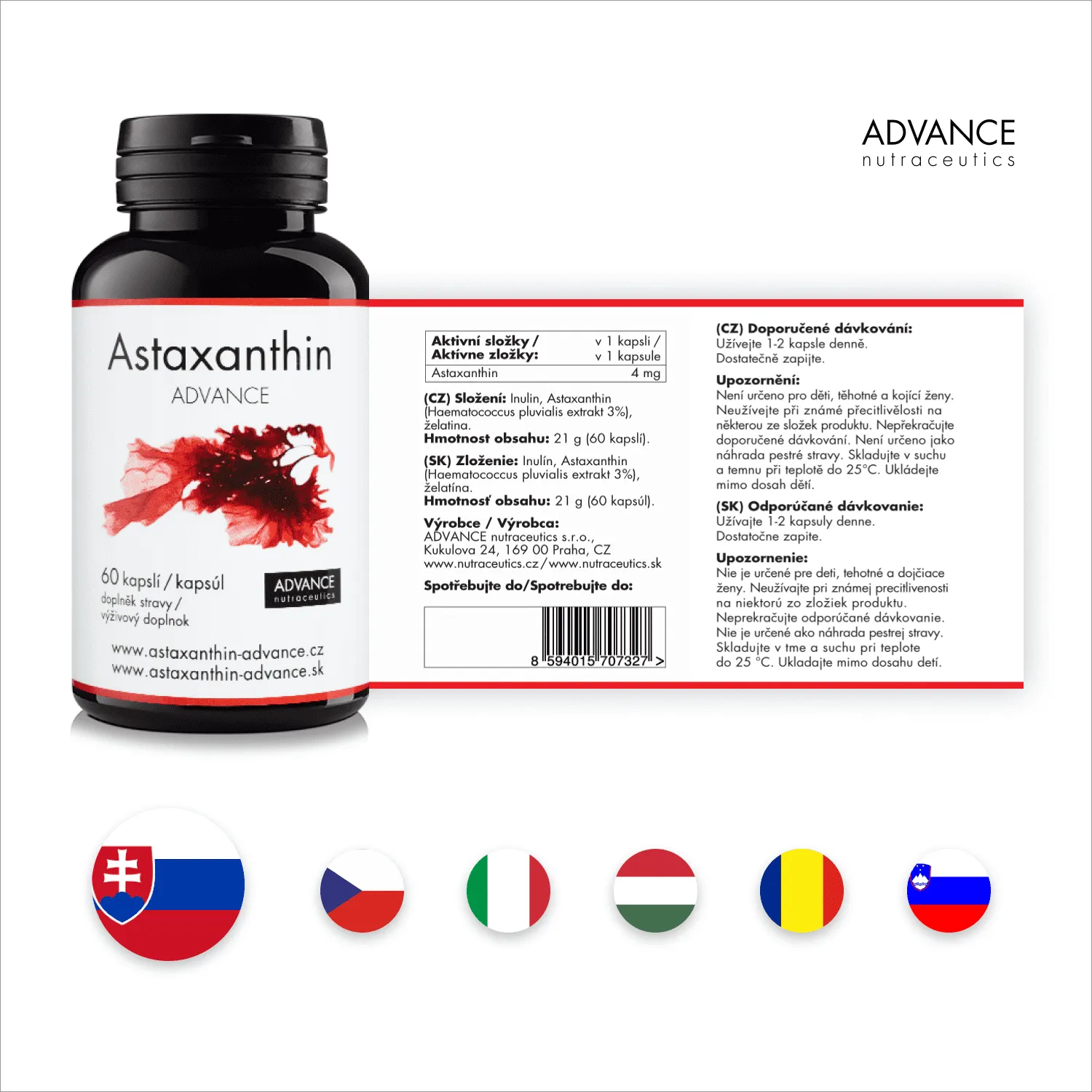 Astaxanthin ADVANCE 60 cps. – najlacnejší astaxantín 1×60 cps, výživový doplnok