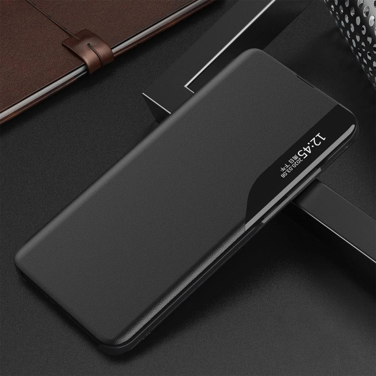 MG Eco Leather View knižkové puzdro na iPhone 16e, čierne