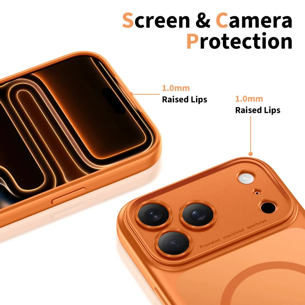 Tech-Protect MagPeak MagSafe CC kryt na iPhone 17 Pro Max, matný oranžový ový