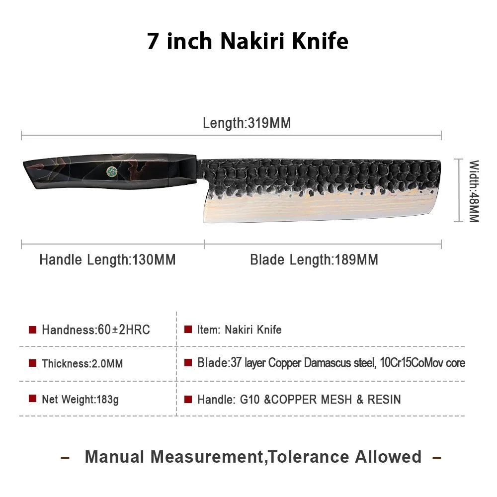 Damaškový kuchynský nôž Zankoku - Santoku/Čierna/Hnedá 32,2 cm, HRC60±2