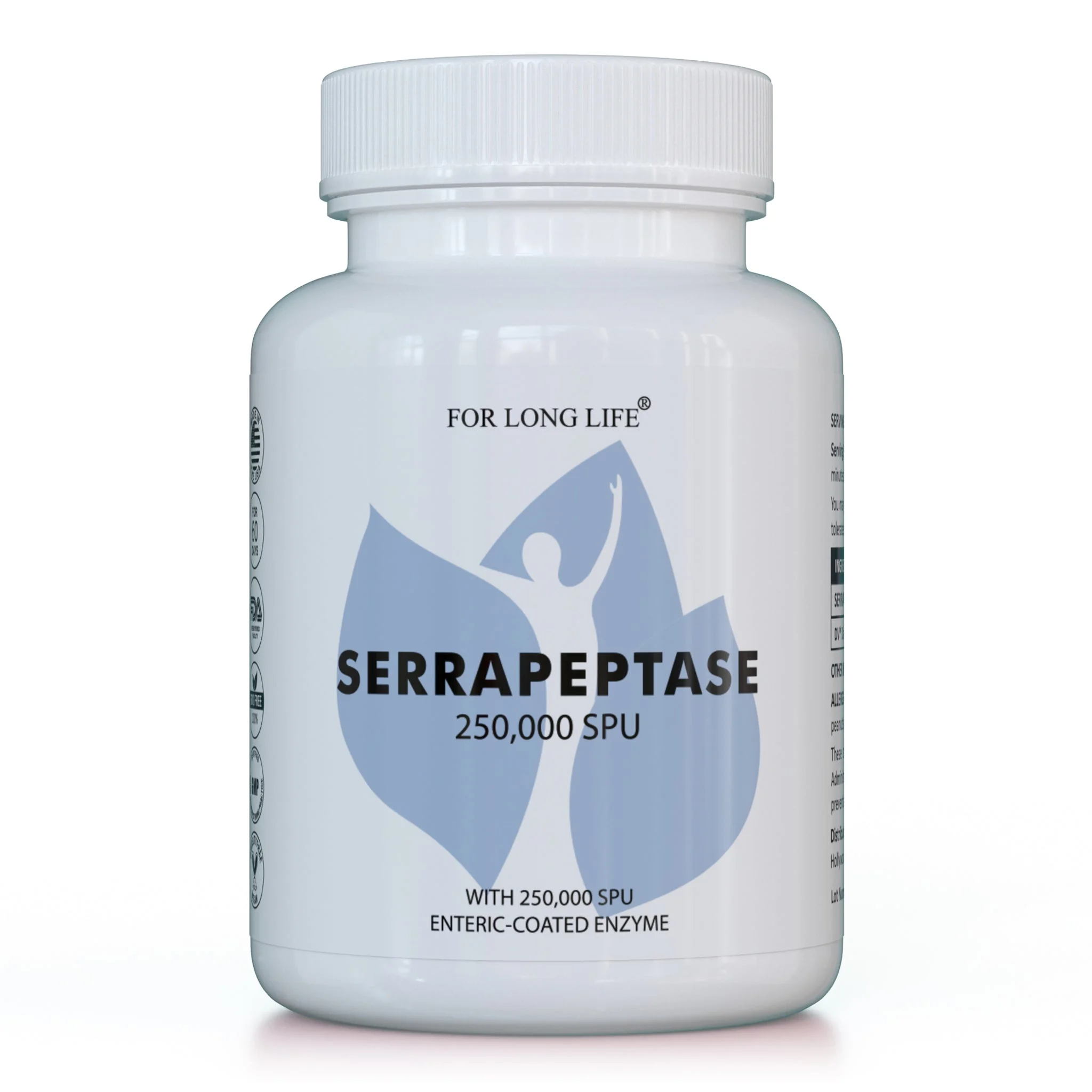 For Long Life SERRAPEPTASE 250 000 SPU na kapsulu, enterosolventné kapsuly Enzýmový doplnok s aktivitou 250 000 SPU
