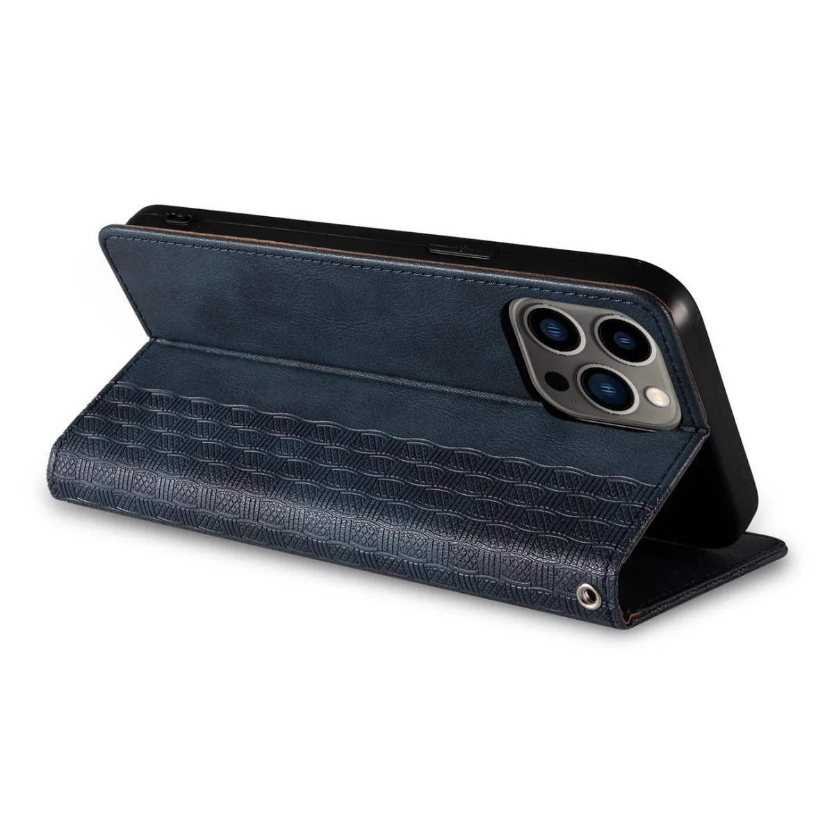 MG Magnet Strap knižkové kožené puzdro na iPhone 13 Pro Max, modré