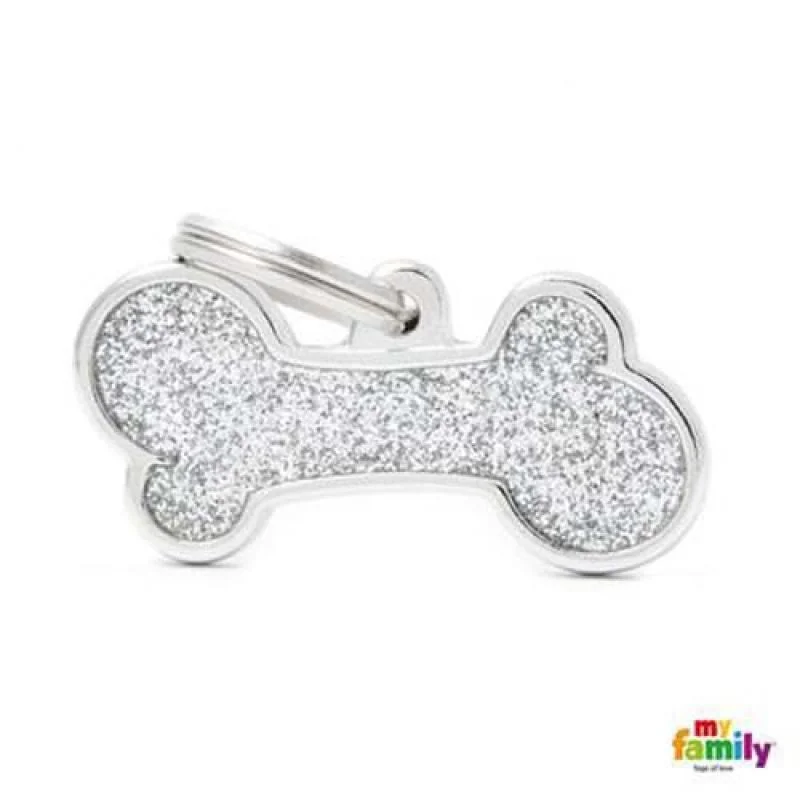 MF BIG BONE GLITTER GREY gravírovateľný prívesok 2x4cm