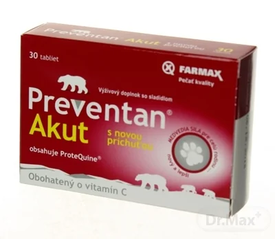 FARMAX Preventan Akut s novou príchuťou 1×30 tbl, obohatený o vitamín C