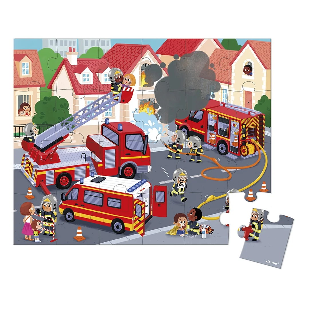 Janod Puzzle Požiarnici v kufríku 24 ks