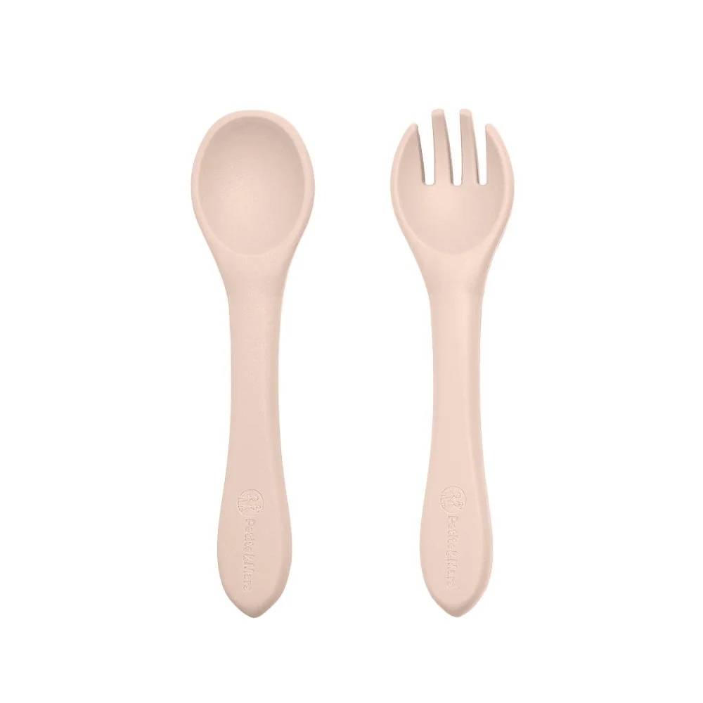 Set jedálenský silikónový TAKE&MATCH 2 ks tanier + príbor Deset Sand 6m+