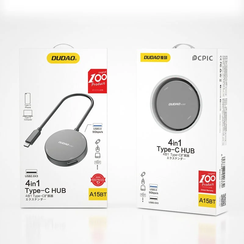Dudao A15BT 4in1 USB HUB adapter USB C - 1x USB 3.2 Gen 1 / 3x USB 2.0, čierny