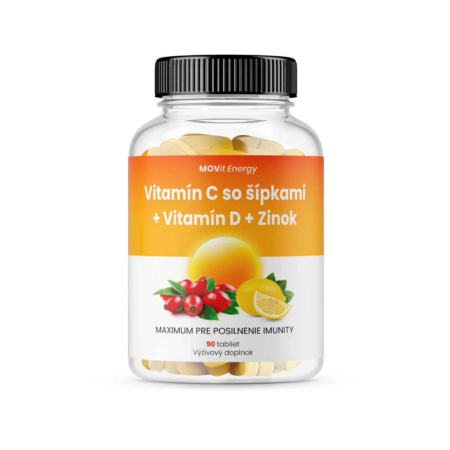 MOVit Vitamín C 1200 mg so šípkami + Vitamín D + Zinok PREMIUM, 90 tabliet