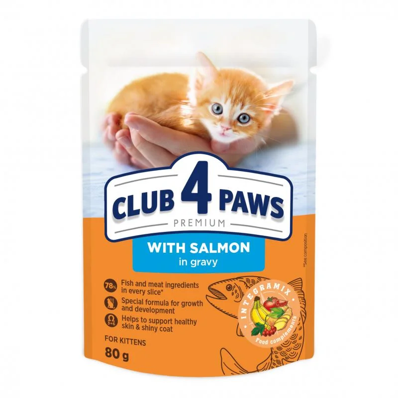 CLUB 4 PAWS Premium pre mačiatka s lososem v omáčke 80 g (9305)