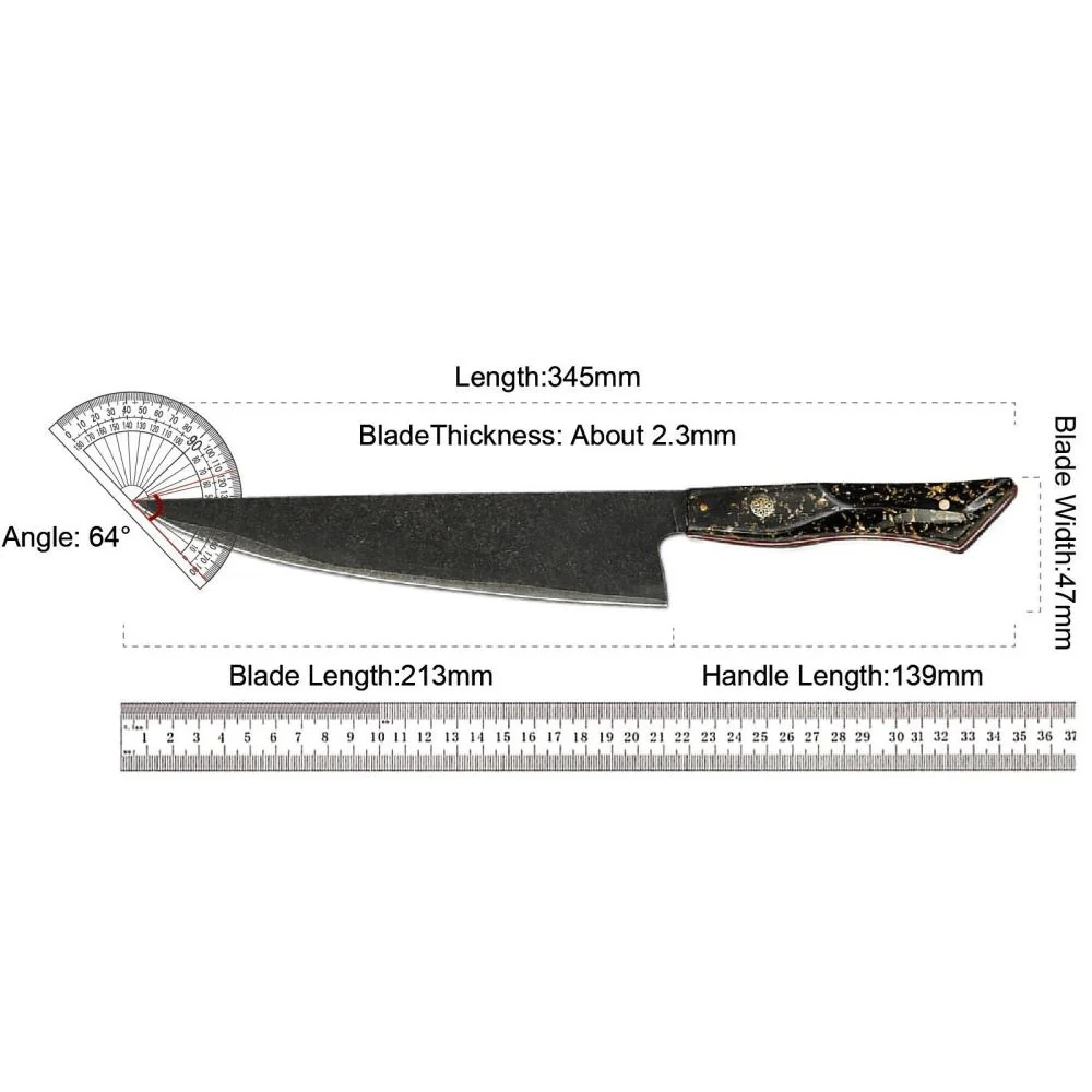 Damaškový kuchynský nôž Kurohana-Chopper/Čierna/Zlatá 30 cm, 115g