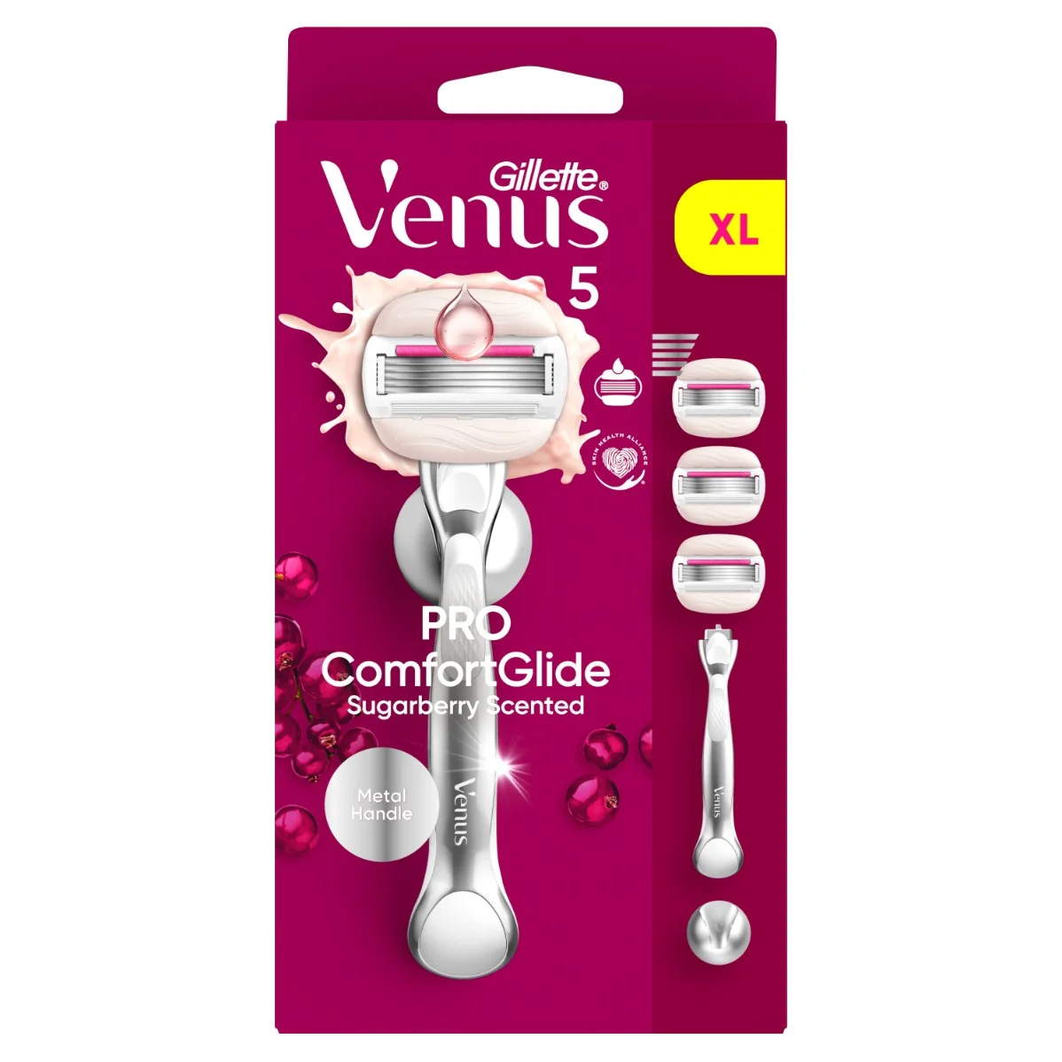 Gillette Venus Pro ComfortGlide Sugarberry holiaci strojček, 3 holiace hlavice + nástenný držiak 1 set