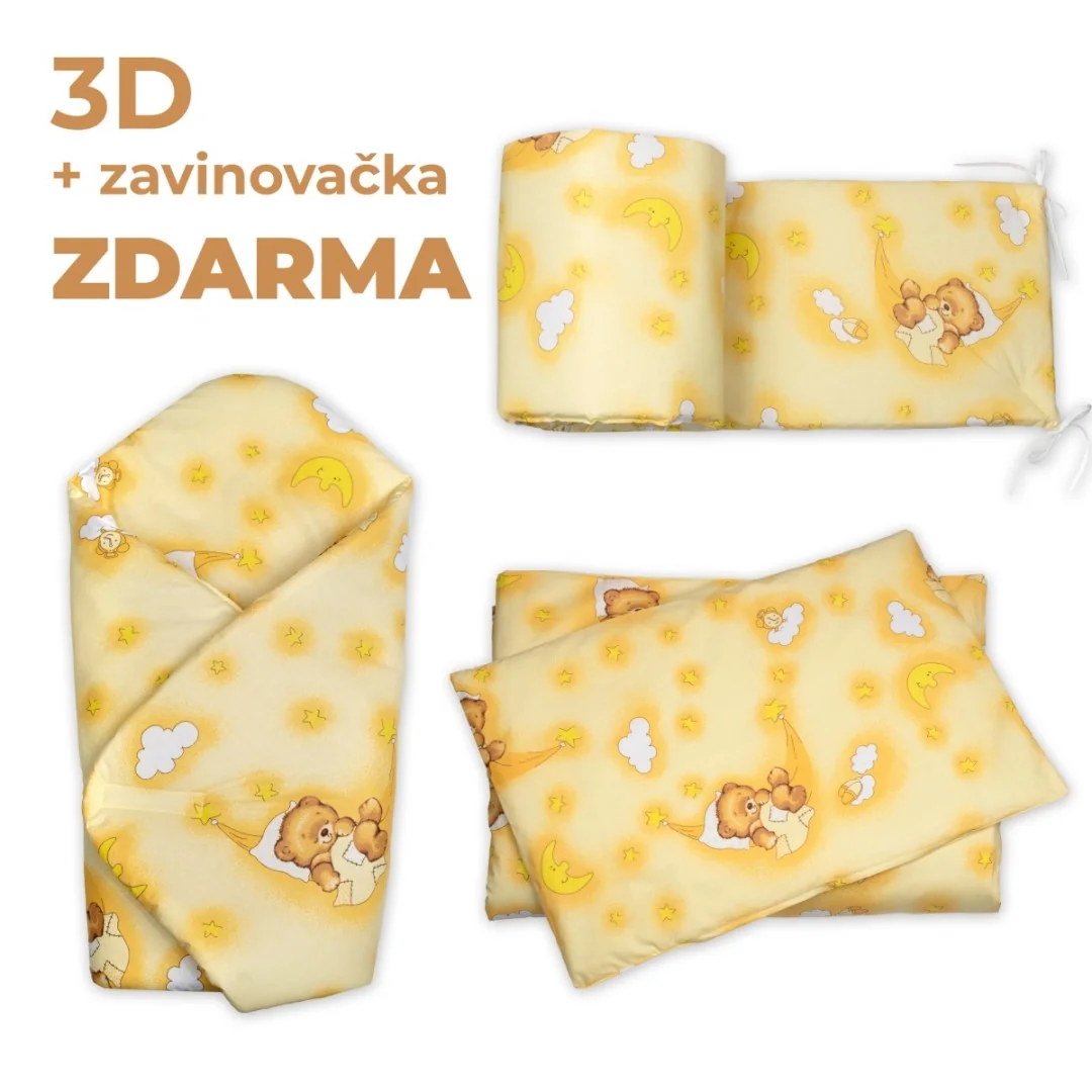 3D Mantinel s obliečkou + zavinovačka zadarmo, Medvedík krémový