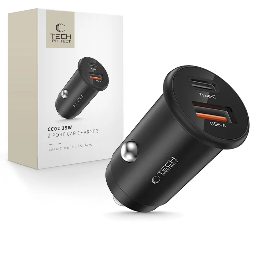 Tech-Protect CC02 autonabíjačka USB / USB-C 35W PD QC, čierna
