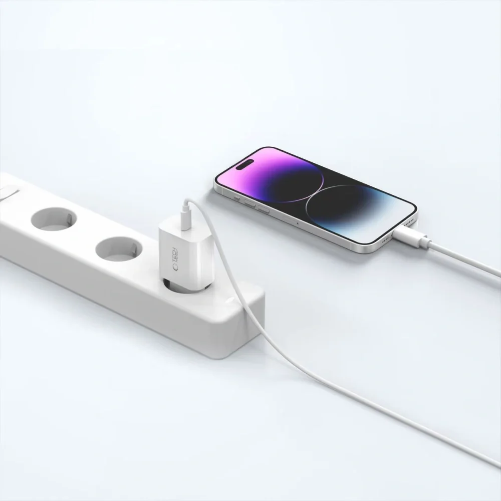 Tech-Protect NC20W sieťová nabíjačka USB-C PD 20W + kábel USB-C / Lightning, biela tning, biela