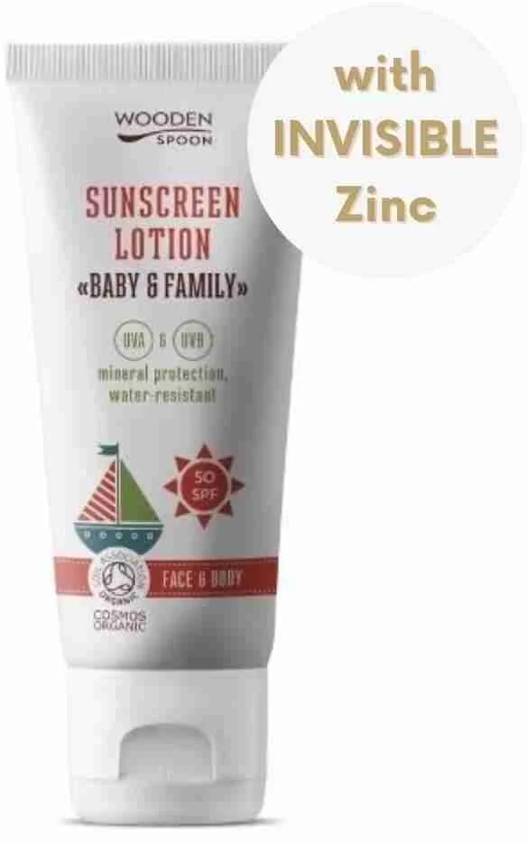 Wooden Spoon Opaľovacie telové mlieko v tube Baby & Family SPF50 100 ml 1×100ml, opaľovacie telové mlieko pre deti